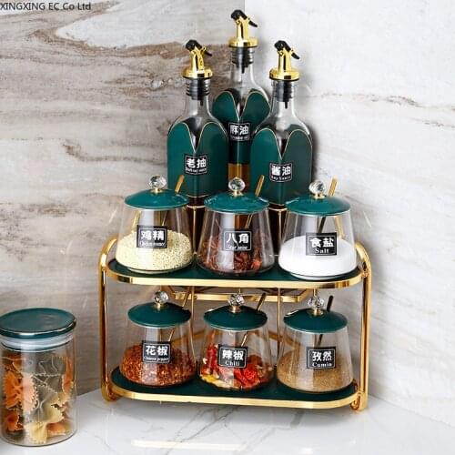 Household Kitchen Spice Box Salt Tank Oil Bottle Storage Box Seasoning Jar Set Transparent Glass Jar Kitchen Storage Supplies