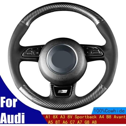 Car Steering Wheel Cover Black PU Carbon Fiber For Audi A1 8X A3 8V Sportback A4 B8 Avant A5 8T A6 C7 A7 G8 A8