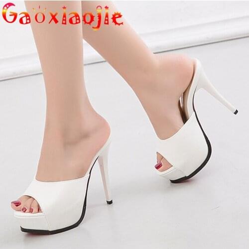Gaoxiaojie Women Slippers 2021 Summer New Concise Fish-Mouth Peep Toe Sandals Comfortable Fashion 12CM High Heel Model Shoes
