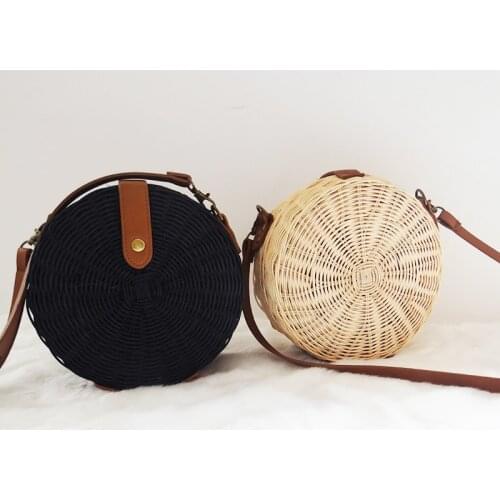 Ins Round Straw Bags for Women Beach Bali Rattan Handbag Small Circle Lady Vintage Crossbody Handmade Kintted Shoulder Bags 2020