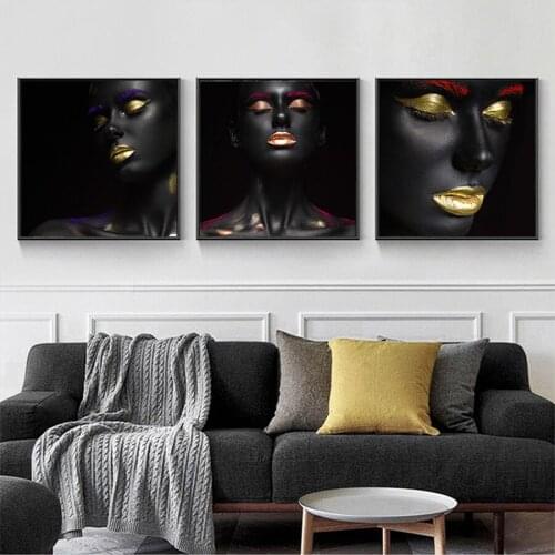 Black Gold Nude African Art Woman Oil Painting on Canvas Cuadros Posters Prints Scandinavian Wall Picture for Living Room Decor