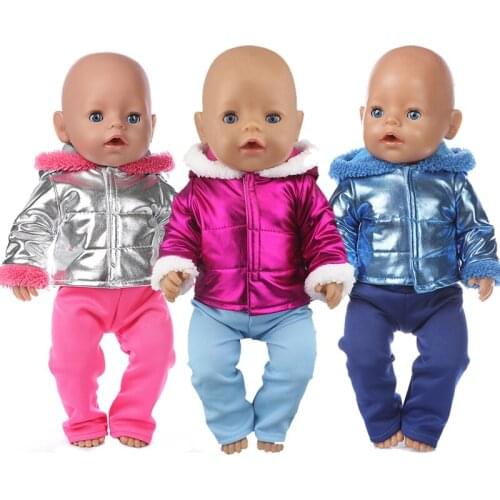 2Pcs in 1, Winter Doll Clothes Suit Fit 43cm Baby Doll Doll Warm Jackets+Pants and Doll accessories Children best Gift