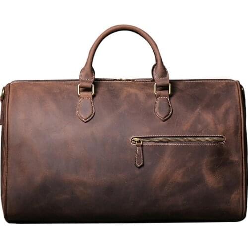 Male Genuine Leather Travel Business Bags Men Shoulder Bag Large Capacity Handbags Vintage Crazy Horse Leather Travel Duffel Bag