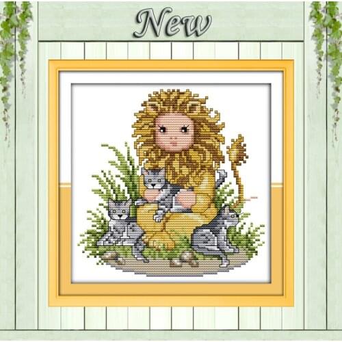 Baby lions diy painting animal counted print on the fabric DMC Sets 11CT 14CT needlework embroidery Cross Stitch kits home Decor