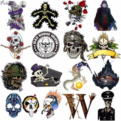Pulaqi Punk Skull Soldiers Patches Iron On Transfers Pirates Of The Caribbean Heat Thermal Transfer For Clothes DIY Decoration F