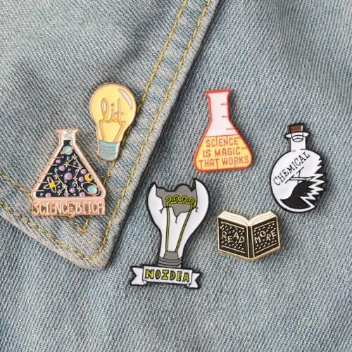 Science enamel pin Light bulb No Idea Chemical Beaker badge brooch Lapel Denim Jeans shirt bag Cartoon Jewelry Gift