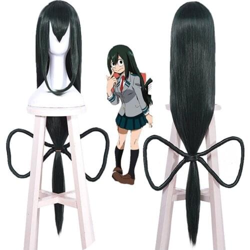 My Hero Academia Asui Tsuyu Cosplay Wig Long Straight Green Bow Hair Full Wig Cosplay Wigs +wig Cap Cosplay Costumes