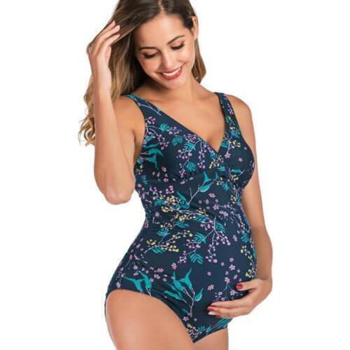 Floral Printed One Piece Swimsuit Maternity Swimwear Solid Swimwear Pregnant Beachwear Woman Bodysuit 2020 Pregnancy Swimsuit