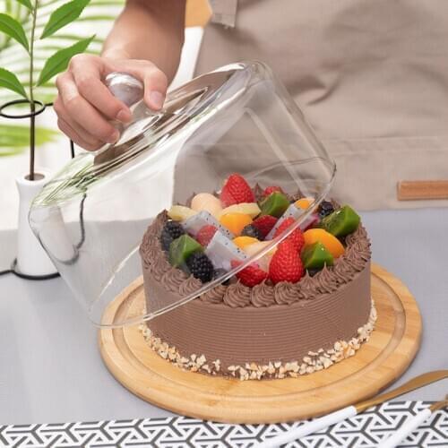 Lead free transparent cake glass cover food fresh cover cake plate dust proof display glass cover with bamboo and wood tray