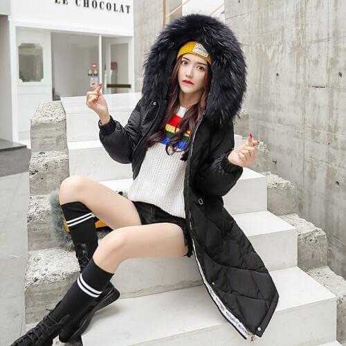 Easy Heavy Seta Lead Long Fat MM Down Jackets Woman Winter Pocket Joint Solid Color Even Cotton-padded Clothes Loose Coat