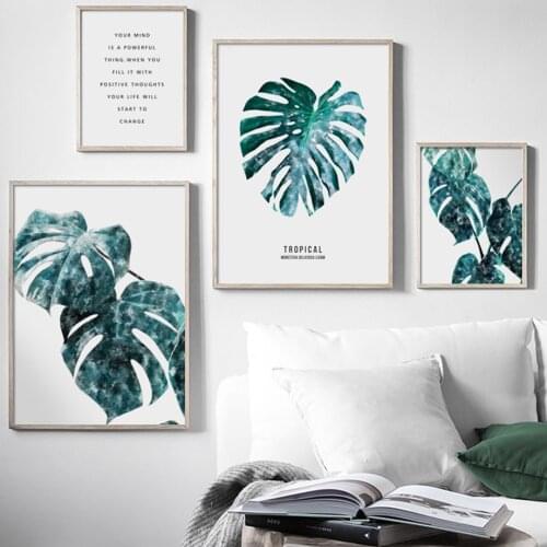Plant Monstera Leaves Quotes Nordic Posters And Prints Wall Art Canvas Painting Wall Pictures For Living Room Home Decoration