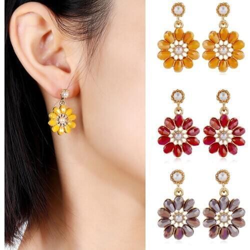 New Fashion Pearl Drop Earrings For Women Korean Trendy Girls Simple Crystal Flower Geometric Dangle Earring Jewelry Accessories