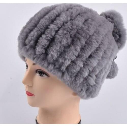 Womens hats winter New women real rex rabbit fur knitted hat scarf one-piece Russian natural rabbit fur hats warm cap