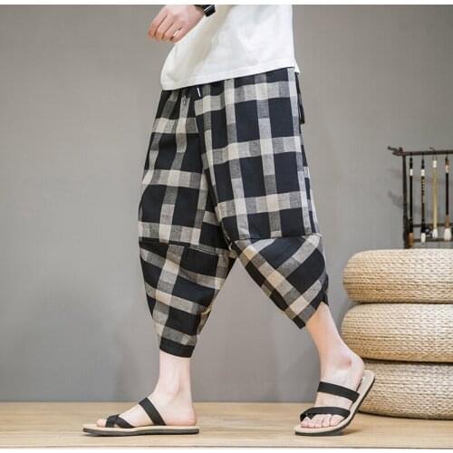 Streetwear Pants Men Jogger Ankle-Length Harem Pants Lattice Joggers Trousers Men Pants Casual Fashihon Harajuku