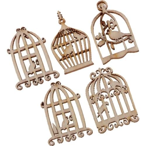 10pcs Vintage bird cage Wood Laser Cut Out Natural Wood Pieces Children Handmade Scrapbooking DIY Party Wedding Decoration