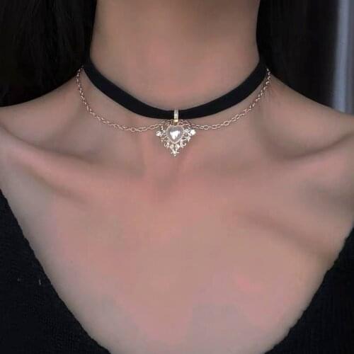 Vintage Girls Gold Silver Color Love Heart Pendant Chokers Black Velvet Collars For Women Trendy Clavicle Chain Necklaces bijoux