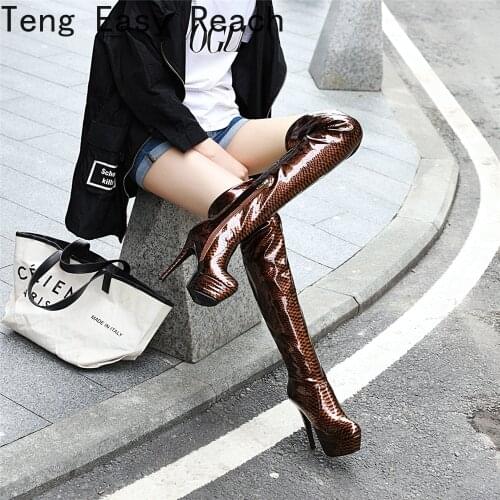 Womens Thigh High Boots Sexy Super High Heels Platform Boots Zipper Over The Knee High Dance Shoes Winter Boots Women 34 35 36