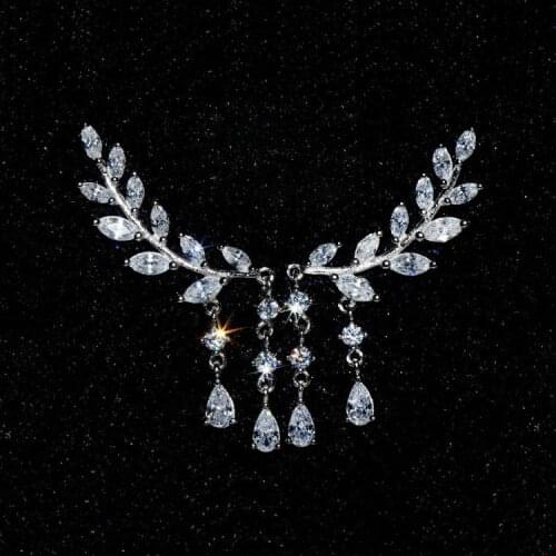 AAA Quality Luxury Mosaic Premium Cubic Zirconia Water Drop Tassel Cute Leaf Earrings 925 Silver Needles Ear Jewelry For Women