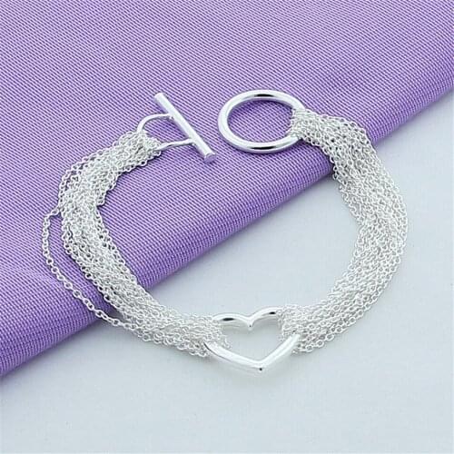 NEW 925 Sliver Color Multi-Link Chain Heart/Letter O Strand Bracelet Fashion Jewelry For Women Trendy Wedding Anniversary Gift