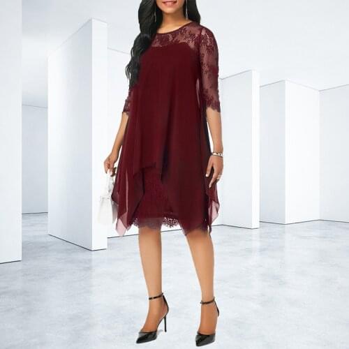 2021 Womens Chiffon Overlay Three Quarter Sleeve Dress