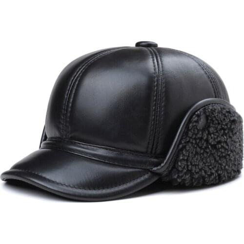 Winter Old Peoples Leather Hat Warm Ear Protection Baseball Cap Plush Outdoor Sheep Skin Artificial Lamb Hair
