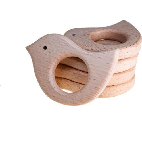 1pcs Bird Beech Wooden Teether Cartoon Wood Pendant Baby Teething Nacklace Bracelet Pacifier Clip Holder Making