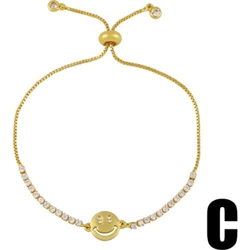 10Pcs Gold Filled Bracelets For Women Smile Face Charm CZ Pave Bracelet Wholesale Jewelry Gift