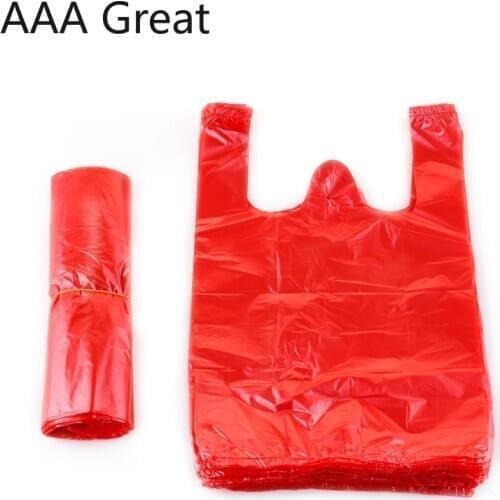 100Pcs/Lot Red Plastic Vest Bag Thickened Portable Disposable Fruit Vegetable Shopping Bag Convenience Packaging Clothes Pouches