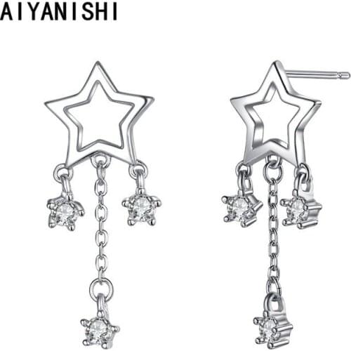 AIYANISHI 925 Sterling Silver Dangle Earrings Halo Stars Drop Earrings Wedding Engagement Silver Chandelier Drop Earrings Gifts