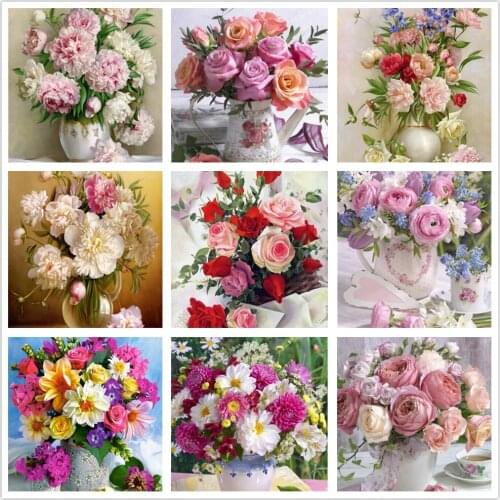 DIY 5D Diamond Painting Flowers Full Round Acrylic Mosaic Landscape 2021 Home Decor Gift Diamond Embroidery Picture Rhinestone