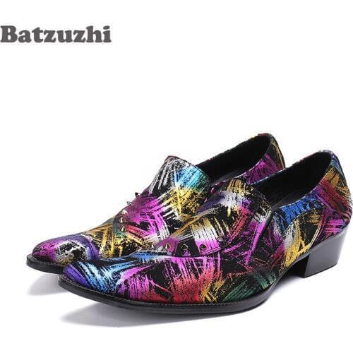 Batzuzhi Italian Handmade Men Shoes Square Toe Color Men Dress Shoes Leather Fashion Wedding Shoes Men Party Runway Oxfords,US12