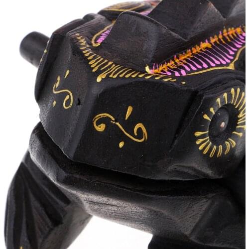 Handmade Wood Lucky Frogs Statue Kids Musical Toy Home Car Decorative 14cm