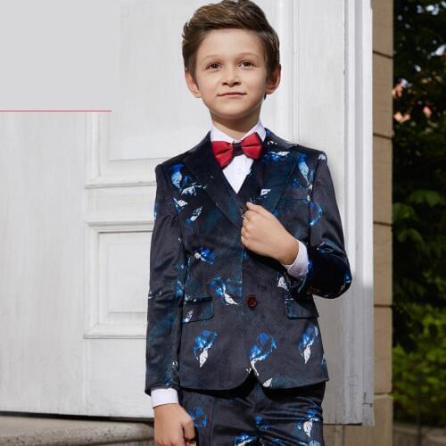 5 Pieces Childrens Dresse suits Boys Gentlemens Suit jacket English Vermicelli Printed blazers big child size 110-160