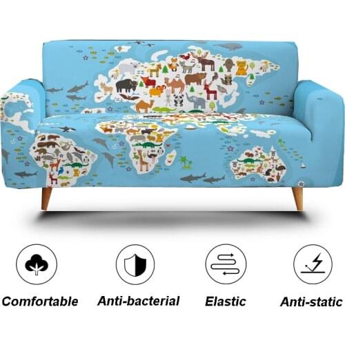 3D World Map Stretch Elastic Couch Anti-dust Sofa Cover All Inclusive Spandex Couch Case L Shape Armrest Cover for Living Room