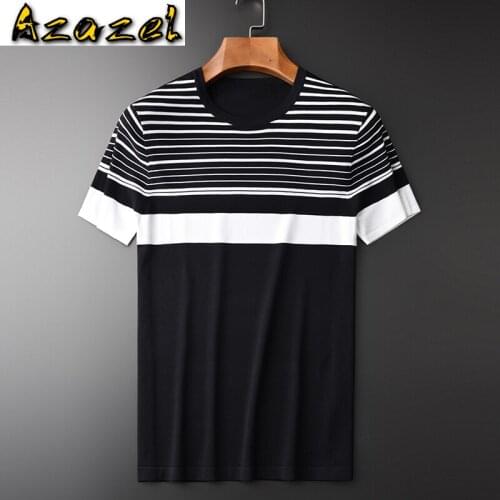 Azazel Kintted Mens T-shirts Luxury Stripe Short Sleeve T-shirts Men Plus Size 4xl Summer Round Collar Slim Fit Man T-shirts
