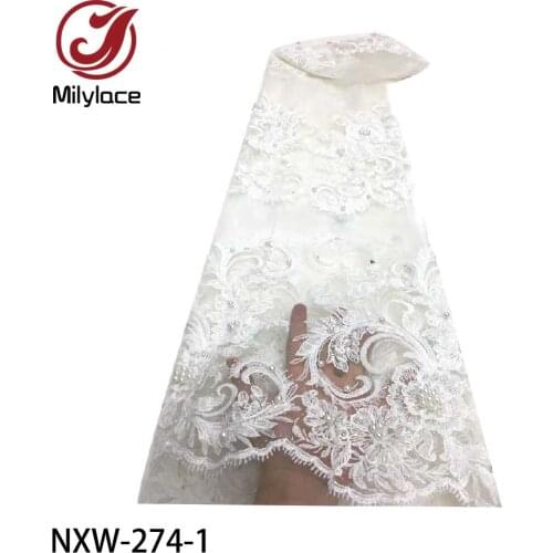 Hot Sale Nigerian Beaded Tulle Lace Fabric High Quality African French Net Lace Fabric for Dress NXW-274