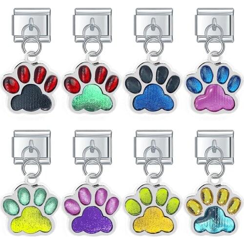 Hapiship New 9mm Width Original Daisy Color Glaze Dogs Paw Italian Charm Fit Bracelet Stainless Steel Jewelry DIY Making DJ349