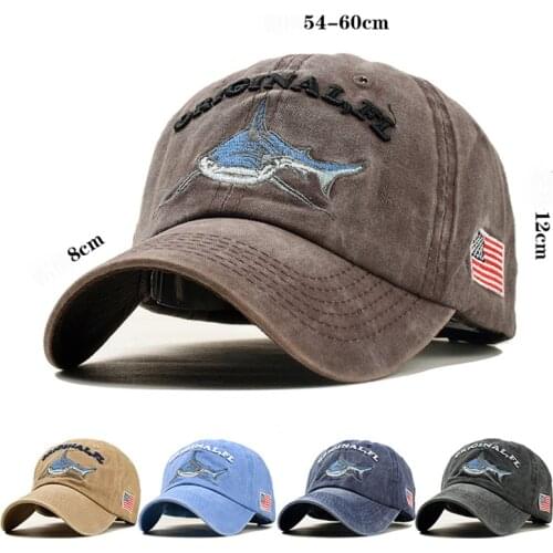 2021 Fashion Summer Women Men Washed Cotton Men Baseball Cap Fitted Cap Snapback Hat Gorras Casual Embroidery Letter Shark Retro