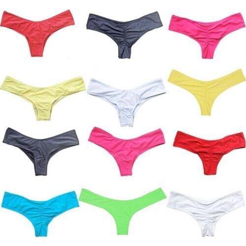 HOT SALES!!!Women Sexy Ruched Solid Color Bikini Bottom Swimwear Hipsters Thong Beachwear