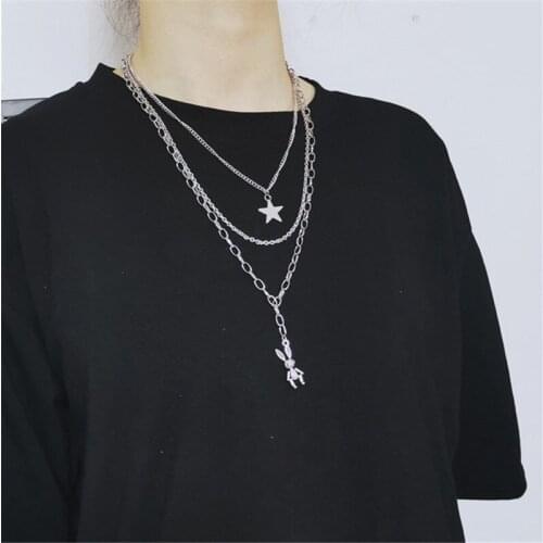Multilayer Harajuku retro hip-hop ins cold wind multi-layer new necklace female rabbit pendant star soil cool jumping di accesso