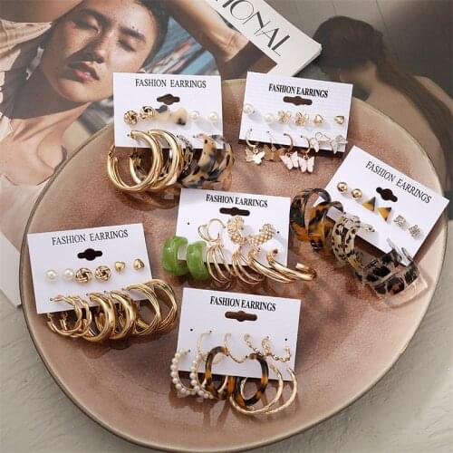 Fashion Exquisite Gold Metal Hoop Earrings Set For Women Punk Geometric Acrylic Leopard Hoop Earrings 2021 NEW Design Jewelry
