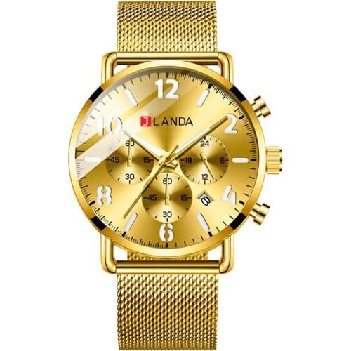 JLANDA Waterproof Male Sport Luxury Stainless Steel Business Watch Quartz Chronograph Mens Casual Strap Fashion Clock J6573