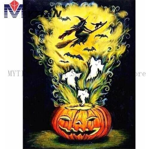 MYTIAN 5D DIY Diamond Embroidery, Punpkin,Witch,Ghost,Fall, Halloween,Diamond Painting Kit,Mosaic Design Paint Cross Stitch Gift