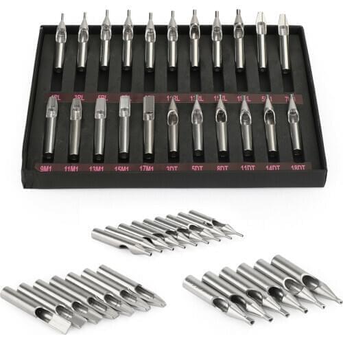 ATOMUS 22Pcs Stainless Steel Tattoo Nozzle Tips Mixed Size Needle Tube Kit for Tattoo Machine Grip