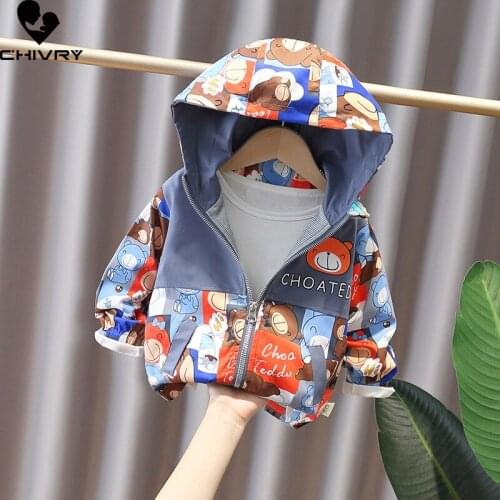 New 2021 Autumn Baby Boys Girls Coat Jackets Kids Fashion Outerwear Hooded Cute Cartoon Bear Print Zipper Windbreaker Jacket