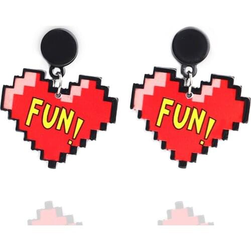 New Lovely Red Heart Letters FUN Acrylic Drop Earrings For Women Girls Geometric Big Heart Dangle Earrings Fashion Party Jewelry