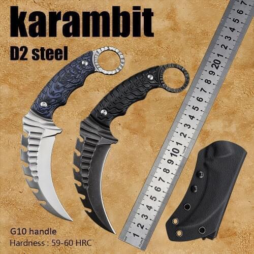 Karambit D2 steel G10 knives camping outdoor utility edc tools tactical fixed blade knife survival cs go self defense weapons