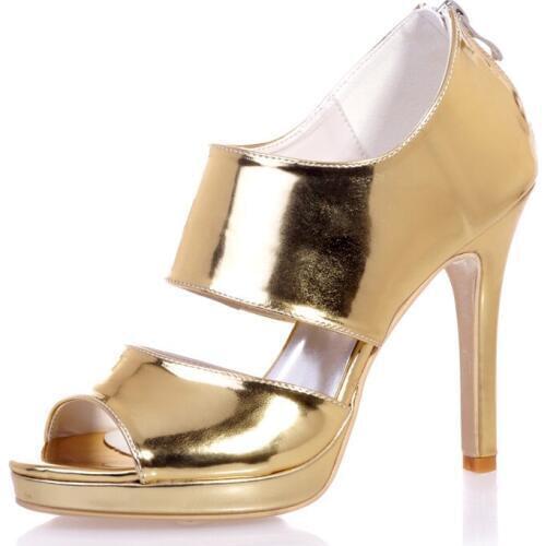 OnnPnnQ High Heels Platform Patent Leather Women Sandals Open Toe Zipper Back Heeled Prom Evening Party Ladies Dress Sandals