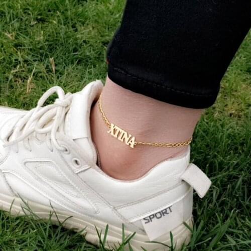 Personalized name stainless steel anklet Figaro chain letter foot beach jewelry 2021 summer anklet girlfriend gift bridesmaid