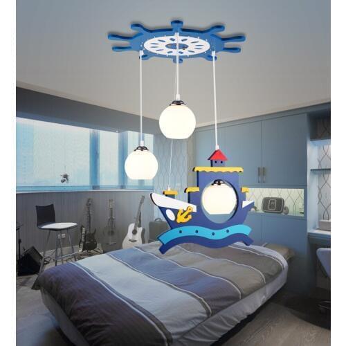 Personality cartoon lamp decoration LED pirate ship pendant lights childrens room boys and girls warm bedroom lamp creative